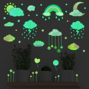 Luminous Creative Star Cloud Self Adhesive Wall Stickers Glowing Decorative Rainbow Moon Fluorescent PVC Room Decor Stickers