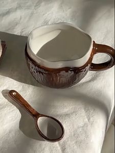 Sogood แก้วเซรามิกญี่ปุ่น ทรงกะลามะพร้าว ผิวสัมผัสเคลือบมัน มีแก้ว+ช้อน