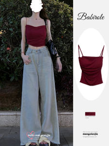 Red Off-Shoulder Crop Top Womens Inner Wear Integrated Sleeveless Vest V-Neck Fashionable Summer Clothing Short Style