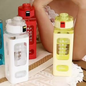 ขวดน้ำกีฬา 700มล พกพา สายและฟางพลาสติก J099