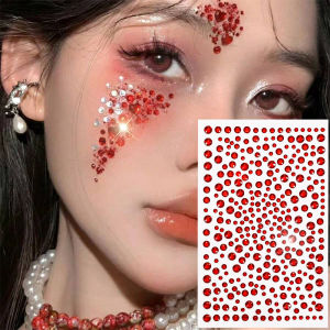 1Pcs 3D Xmas Red Rhinestones Face Tattoo Stickers Dazzling Jewels Eyes Temporary Tattoos DIY Crafts Hairpin Body Makeup Decor NK