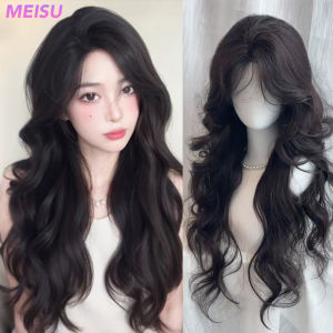 วิกผมสังเคราะห์ MEISU ขนาด 26 นิ้ว แบบลอนคลื่น ไม่มีหน้าม้า สีดำ ทนความร้อน ดูเป็นธรรมชาติและเรียบเนียน เหมาะสำหรับสวมใส่ทุกวันสำหรับผู้หญิง