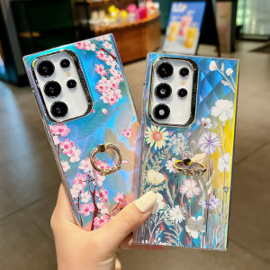 Case For Samsung S24 Ultra S23Ultra A55 A15 S23FE Laser Flower Pattern Hard Case Shockproof S22Ultra A14 A34 A54 A25 A24