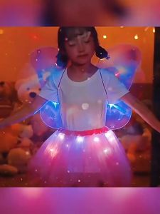 【Damaiii】COD ปีกผีเสื้อเรืองแสง คฑา ที่คาดผม ชุดแต่งกาย ชุดแฟนซีสำหรับเด็ก ชุดการแสดง ชุดเด็กผู้หญิง 1 set