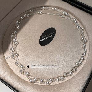CAFFTI | Multi-layer Long Pearl Silver Necklace