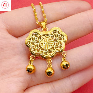 XT Jewellery Korea 24k Fortune lock Pendant Necklace Bell Women 916 Original Gold Plated