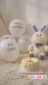 Cặp Bong Bóng Bay Màu Trắng In Chữ Happy Birthday To You Trang Trí Sinh Nhật Size 10 Inchs Nhà Bo