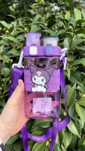 2 In 1 ขวดน้ำ ฝาเด้ง ยกดื่ม ในขวดเดียวกัน 520ml พาง่าย เด็ก