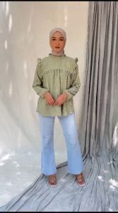 Daisy Blouse Ruffle Atasan Wanita Kemeja Basic Lengan Panjang