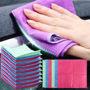 เศษผ้าดูดซับสีแบบสุ่มไมโครไฟเบอร์แบบนำกลับมาใช้ใหม่ซักเศษผ้าสำหรับห้องครัวชุดทำความสะอาดอุปกรณ์ทำความสะอาดอเนกประสงค์1/5ชิ้น