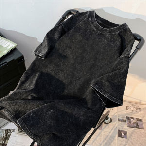 Retro American Washed Heavyweight Pure Cotton Short Sleeve T-Shirt Mens Summer New Style Fashionable Versatile round Neck Top