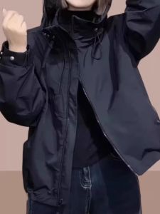 Black Hooded Jacket for Women Casual Outdoor Work Wear