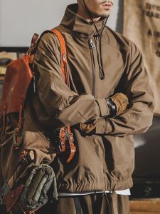 สไตล์อเมริกัน ชุดทํางาน เสื้อแจ็คเก็ต เสื้อแจ๊กเก็ตวินเทจผู้ชาย หลวม Fit ปกเสื้อ Up Coach เสื้อแจ็คเก็ต อินเทรนด์ ยี่ห้อ ฤดูใบไม้ผลิ ฤดูใบไม้ร่วง ฤดูหนาว