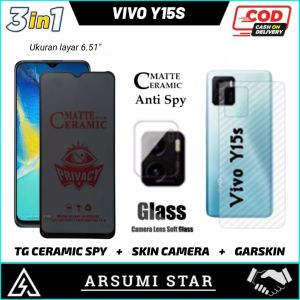 PROMO PAKET MURAH 3 IN 1 TEMPERED GLASS CERAMIC ANTI SPY VIVO Y15S ANTI GORES PELINDUNG LAYAR CERAMIC MATTE ANTI SPY + GARSKIN + SKIN CAMERA