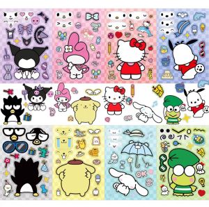 (13x13) DIY Stiker Rias Variasi Anime Mainan Keterampilan Anak Merias Wajah / Sweet Girl Changing Makeup Stickers