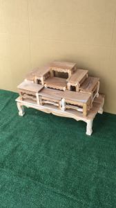 โต๊ะหมู่บูชาไม้สัก 9 หน้า 4 ยังไม่ได้ทำสี สักแท้ ขนาด กว้าง 34 ซม. ยาว 65 ซม. สูง 43 ซม.