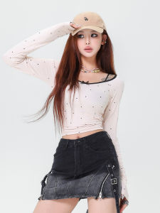 Váy Mini Denim Cạp Cao MIBK American Hot Bé Gái Màu Khối Cho Nữ Mùa Hè Váy Ngắn Chữ a Ôm Sát Cơ Thể Váy Ngắn Cạp Cao