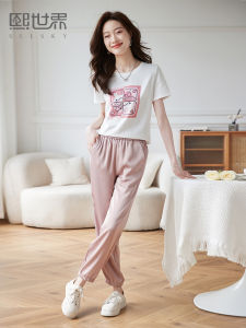 ชุดกีฬาลำลองสำหรับผู้หญิงในช่วงฤดูร้อน ชุดสองชิ้น แขนสั้น ทรงหลวม เอวยางยืด แฟชั่นฤดูร้อน 2025 สินค้าใหม่