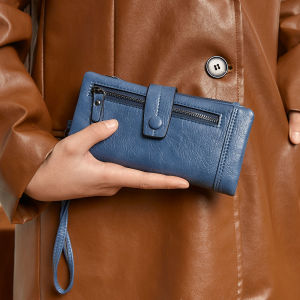 Fashion Womens Long Wallet RFID Blocking Three Fold Large Capacity Handbags Retro Multifunctional PU Leather Credit Card holder