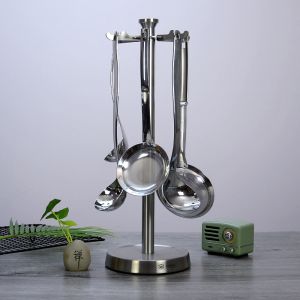 Thickened Heavy Duty Food Grade 304 Kitchen Utensil Holder Spoon Pan Rack Rotating Storage Organizer Stainless Steel Countertop