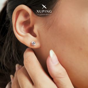 Xuping Anting Tusuk Wanita Perhiasan Lapis Emas Model Mata 1 Bulat Gigi 4