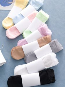 Ultra-Thin Velvet Crystal Lace Edged Womens Socks Summer Short Stockings Anti-Catch Thread Sweet Style Moisture Wicking Short Calf