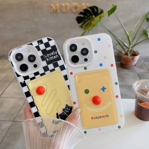 CrashStar 3 In 1 Cartoon Cute Cat Intersted Phone Case With Card Slot Card Holder For iPhone 15 14 Pro Max Plus 13 12 11 Pro Max XR X XS Max 8 7 Plus + SE 2020 Funny 3D Clown Nose Anti-fall TPU Soft Phone Casing Cover Shell