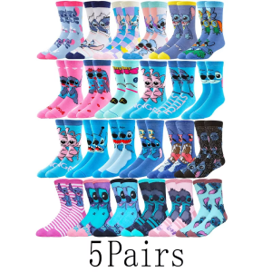 Disney | 5/6 Pairs Miniso Disney of Unique Hip-Hop Street Style Anime Tube Socks Novel and Interesting Casual Couple Round Neck Socks