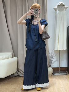 Áo Sơ Mi Denim Tay Ngắn Rộng Rãi Phong Cách Hàn Quốc Dành Cho Nữ Mùa Hè 2025 Thiết Kế Độc Đáo Thanh Lịch Chất Liệu Polyester