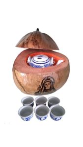 Bộ bình ủ trà trái dừa khắc hình "Đức mẹ" / Bình trà 04 - 09 lít / Giữ ấm 3 - 6 giờ / Sản phẩm sản xuất thủ công trứ danh xứ dừa Bến Tre