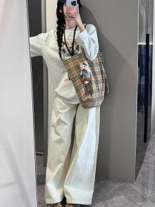 กางเกงขายาวทรงหลวมเอวสูงสีขาว ทรงหลวม ทรงตรง ทรงสลิม ทรงหลวม ทรงขากระบอก ทรงหลวม กางเกงยีนส์ ทรงหลวม ทรงหลวม