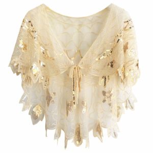 Cross Mirror 1920S Sequin Beaded Evening Dress Wedding Cheongsam Shoelace Shawl Banquet Chinese Style Retro Small Coat