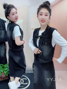 New Chinese Style Pure Cotton Button up Womens Vest And Skirt Set Fashionable Three Piece Suit Short Sleeve Base Shirt
