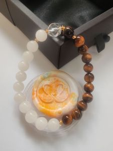 MHU-0067 白玉,黄虎眼石,White Jade Yellow Tigers Eye 女款手链 孤品原创设计 crystal bracelet Handmade Gelang Tangan Perempuan