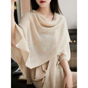 Sweater Wanita Jaring Berongga Rajutan Selendang Mantel Atasan