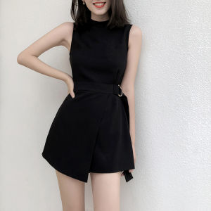 Black Chiffon High Waisted Slimming Overalls Shorts