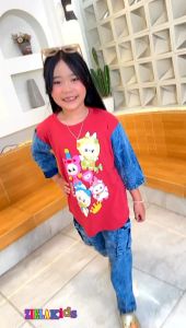 setelan anak labubu kombinasi jeans terbaru one set cargo jeans labubu ory ziela