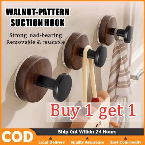 Buy 1 get 1 Wood Grain Suction Hook Strong Adhesive Wall Hook Bathroom Kitchen No Drill Holder | Stylish Suction Door Adhesive Hooks Strong Load Bearing No-Drill No-Trace
