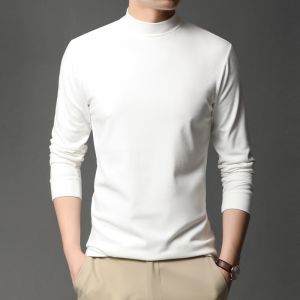 ROMON | Romon Mens Long Sleeve T-Shirt Slim Fit Sweatshirt Thermal Half High Collar Winter Spring Autumn Fashion Urban Style Base Shirt