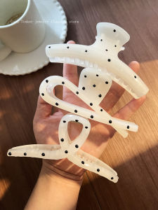 Womens Large Polka Dot Hair Claw Clip Stylish White Transparent Shark Tail Hair Accessory Fashionable Original Design Hair Gripper