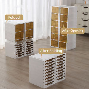 MISN 2/3/6 Layers Foldable Stackable Shoe Box storage Organizer Plastic Organizer Storage Case Set Shoe Rack Organizer