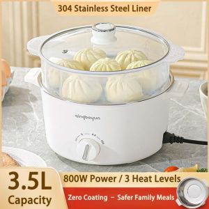 Electric Cooker 3.5L Multifunctional Electric Cooking Pot Stainless Steel Liner Hot Pot Cooker with Steamer Rice Cooker