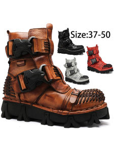 Mens High Top Snow Boots Thick Bottom Workwear Style Punk Rock Martin Boots Leather Cotton Lined Winter Boots
