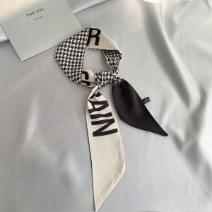 Check Lettered Binding Silk Scarf