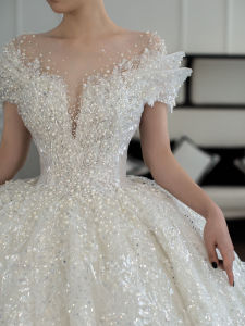 Elegant One-Shoulder Wedding Dress Heavy Embroidery High Quality Fabric plus Size Bridal Gown Korean Style Floor Length Train