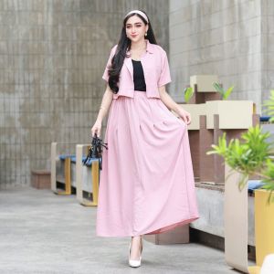 ONESET SETELAN ROK CROP POLOS CRINKLE STANDAR