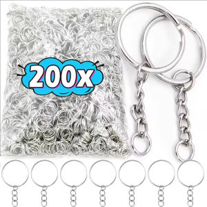 200/100PCS Split Key Ring with Chain / Silver Polished Metal Keychain / DIY Key Chains Key Ring Accessories