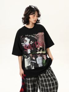 T-Shirt Wanita Lengan Pendek: Desain Retro Amerika Oversize Slim Fit