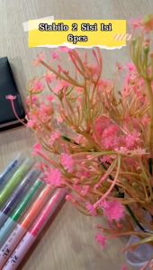 Spidol 2 Sisi (1 Pack Isi 6pcs) Highlighter Colorful / Perlengkapan Alat Tulis Kantor Sekolah Anak Spidol Panjang Multicolor Untuk Mewarnai Penanda Kalimat Penting ATK Set Pulpen Warna Coloring - GP Mall