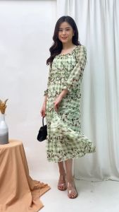 Midi Dress Korean / Dress Pesta Kondangan TIARA Motif Ceruty Babydoll